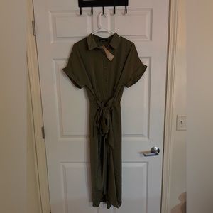 Army green satin button up dress